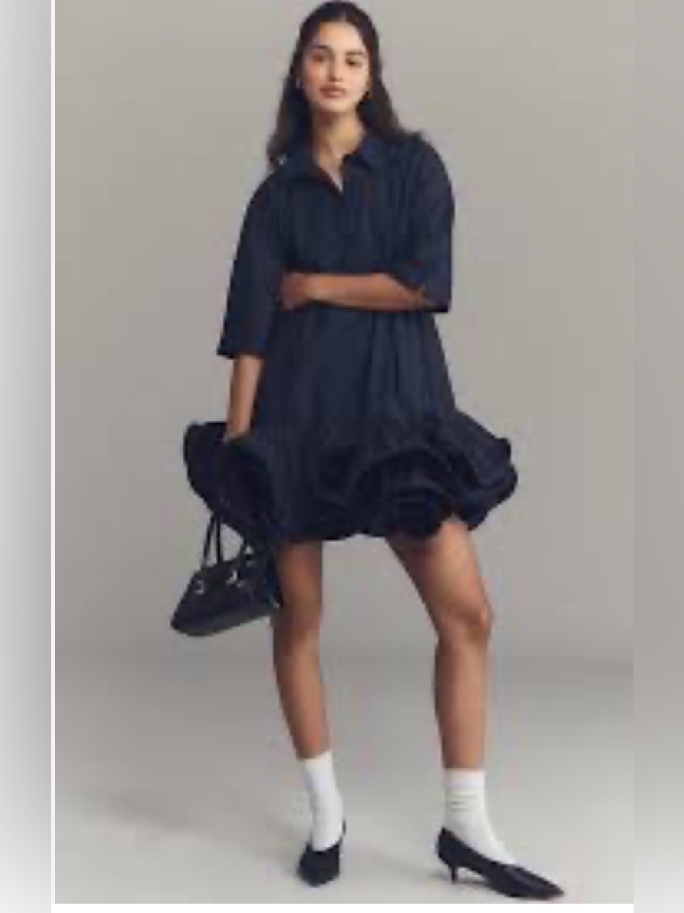 Maeve Short-Sleeve Collared 3D Ruffle
Mini Dress Navy Sz XXS cotton summer party